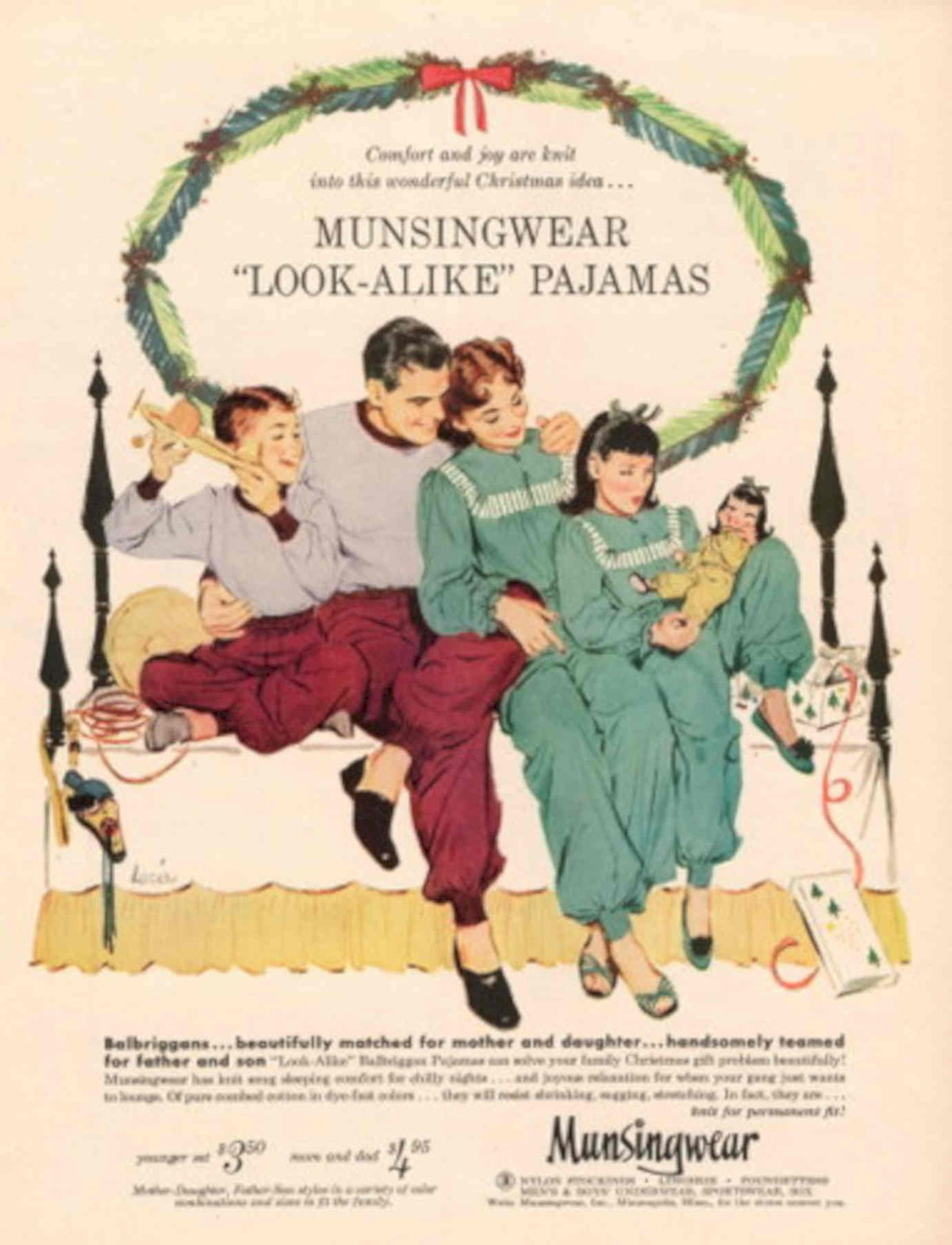 Teal Pajamas Family 1950s Vintage Retro Advert Poster