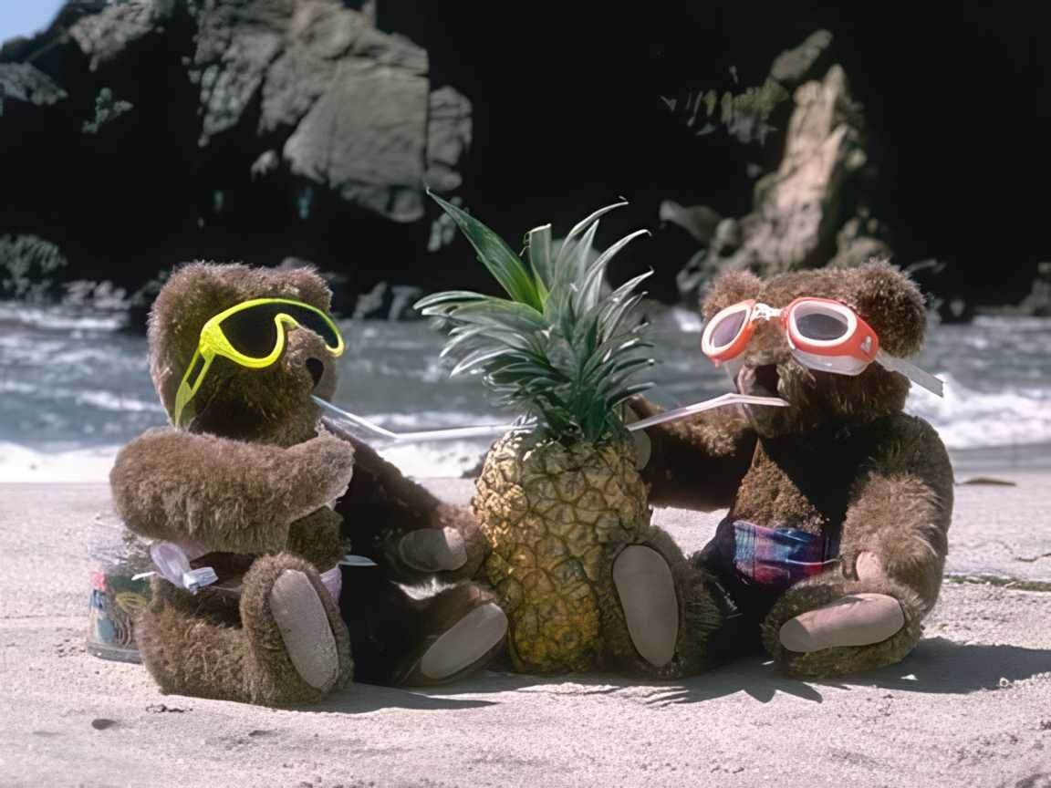 Teddy Bears Satged Beach Bears Pineapples A4 Photo Print