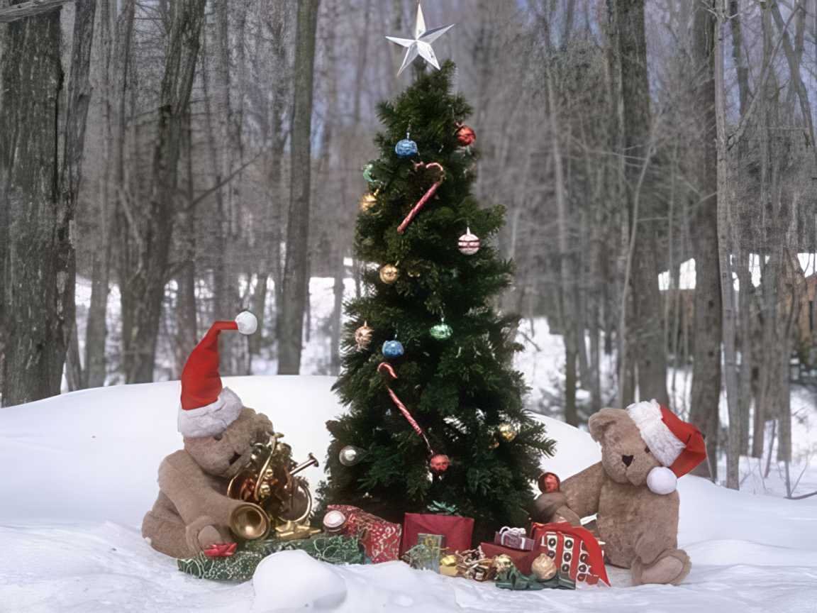 Teddy Bears Satged Christmas Bears Tree 2 A4 Photo Print