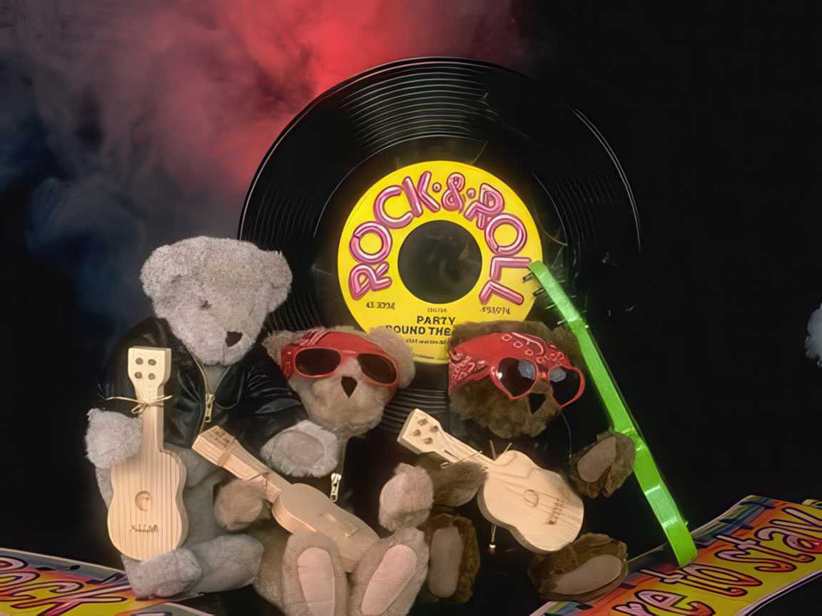 Teddy Bears Satged Rock Bears Ukulele A4 Photo Print