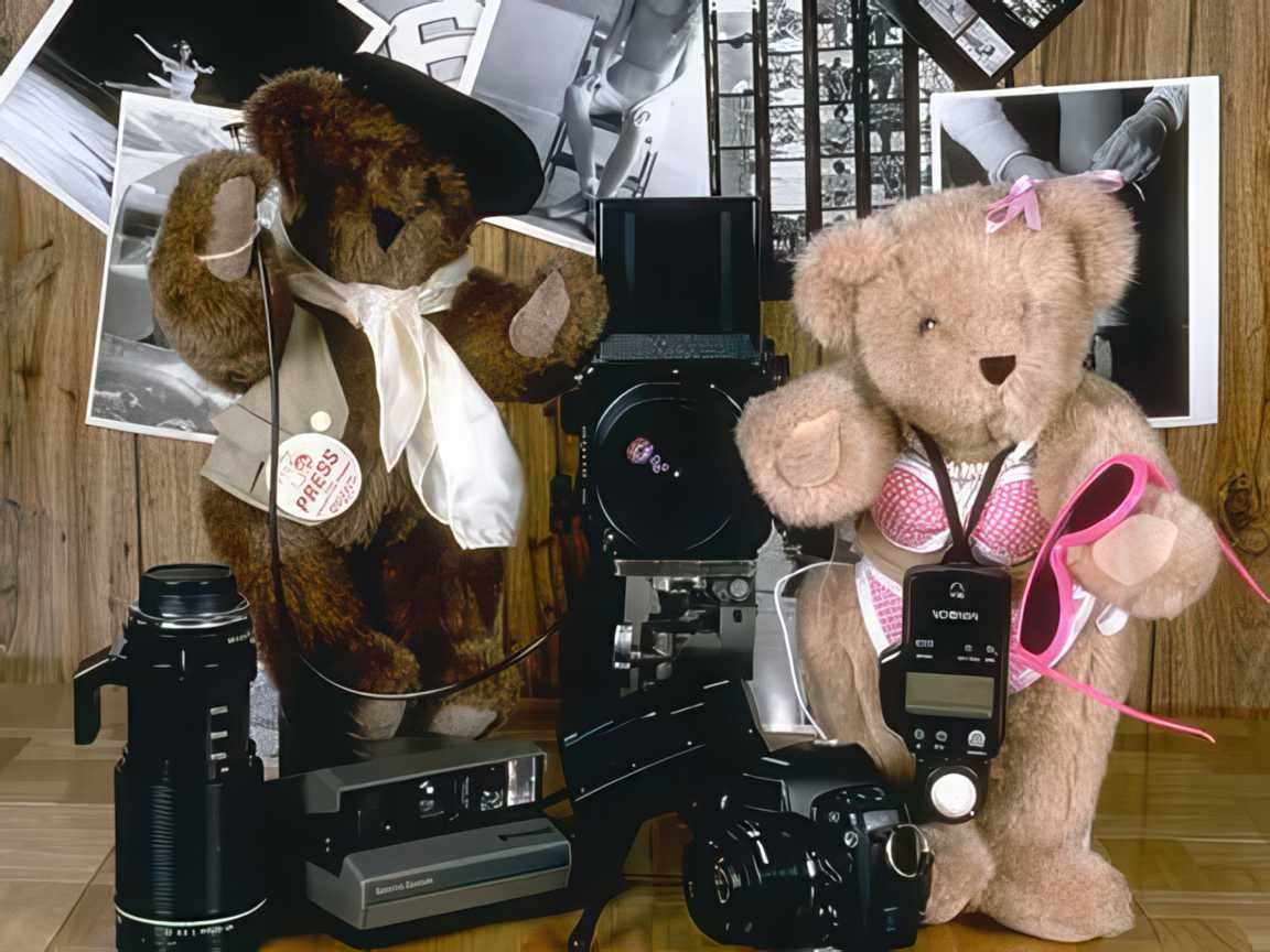 Teddy Bears Satged Teddy Bears Film A4 Photo Print