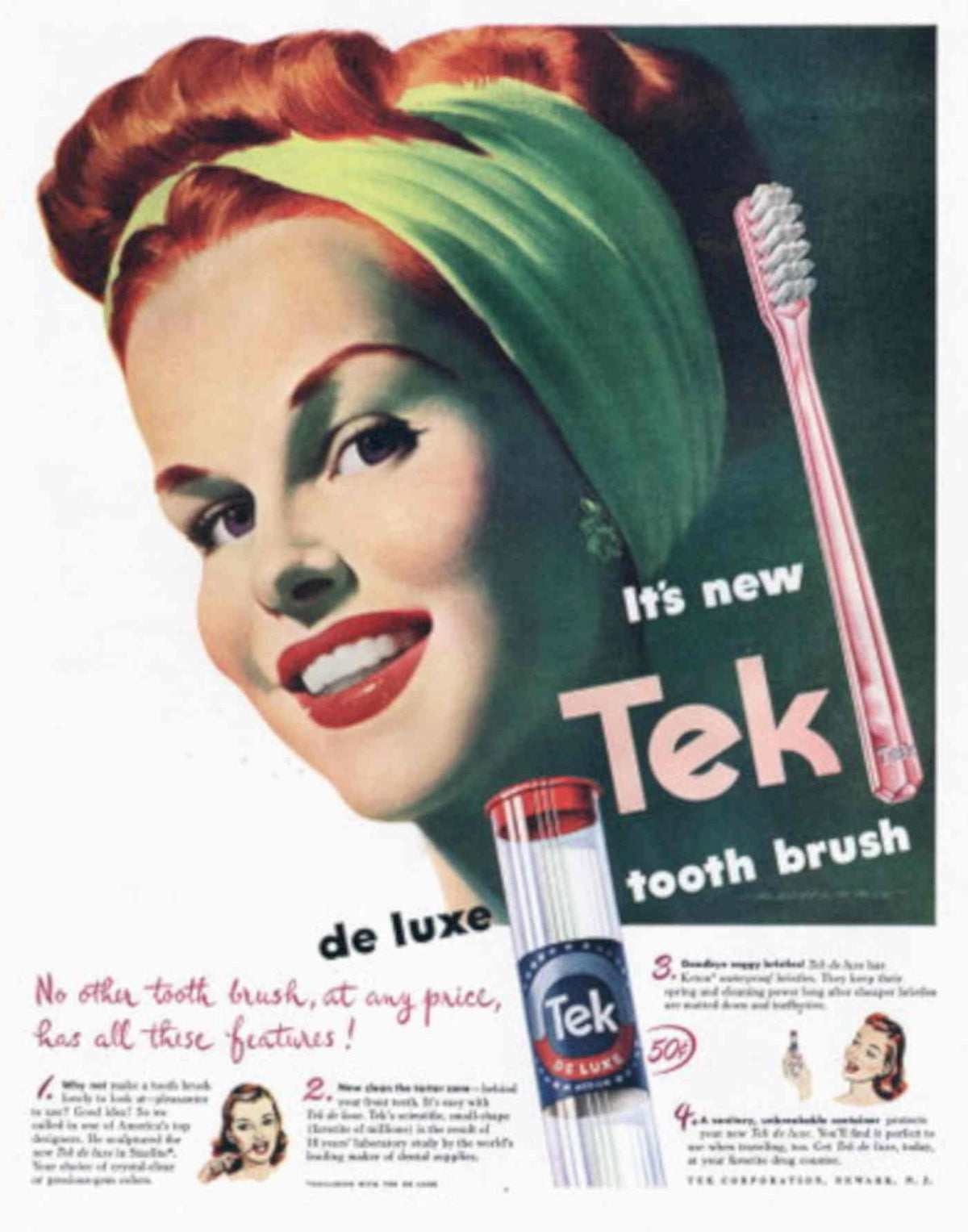 Tek Toothbrush Woman 1940s Vintage Retro Advert Poster
