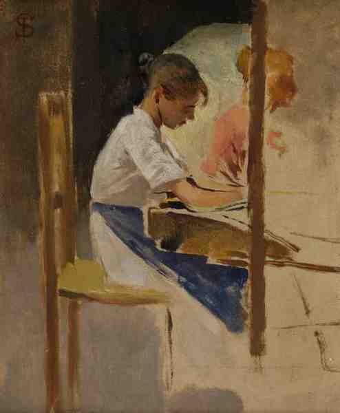 Telemaco Signorini Sketch For 'Straw Weavers At Settignano' A4 Photo Print
