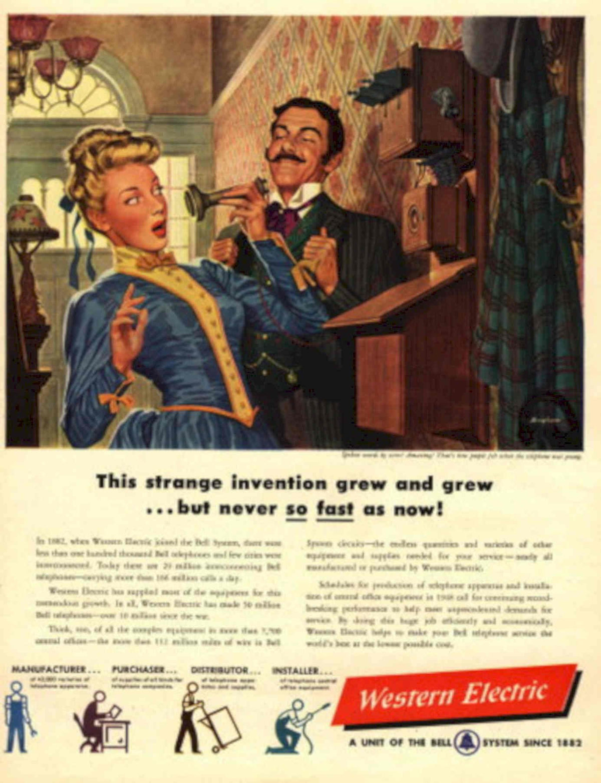 Telephone Cabinet Invention 1950s Vintage Retro Advert Poster
