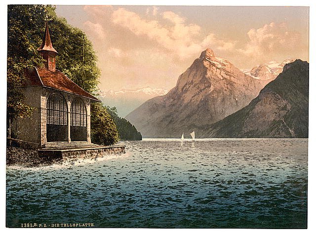 Tells Chapel evening view Lake Lucerne Vintage A4 Photo Print