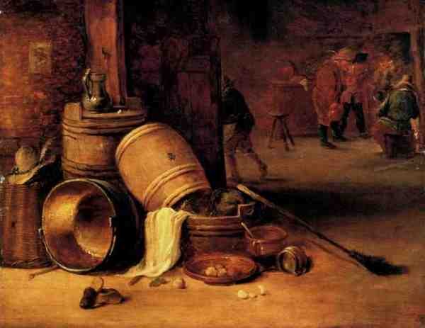 Teniers David An Interior Scene With Pots Barrels Baskets Onions And Cabbages A4 Photo Print