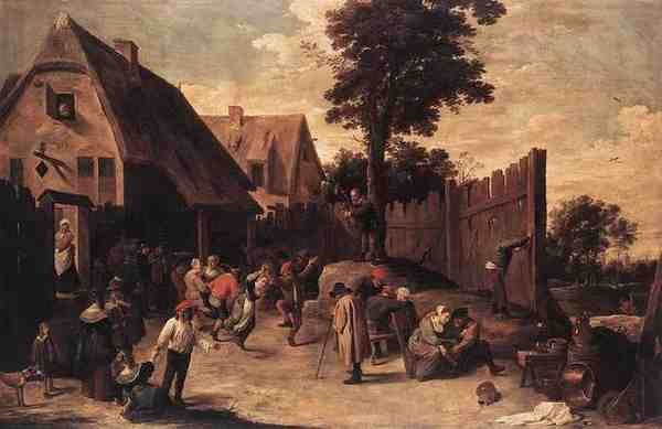 Teniers David The Younger Peasants Dancing Outside An Inn A4 Photo Print