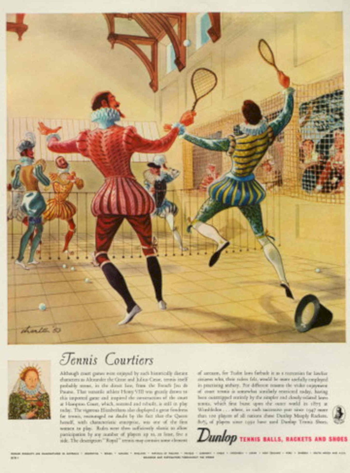 Tennis Courtiers Dunlop 1950s Vintage Retro Advert Poster