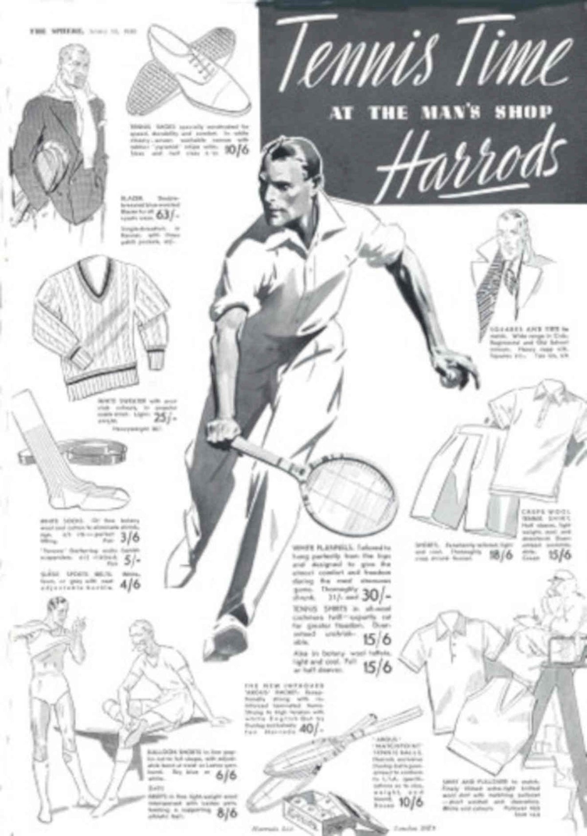 Tennis Harrods Attire 1930s Vintage Retro Advert Poster
