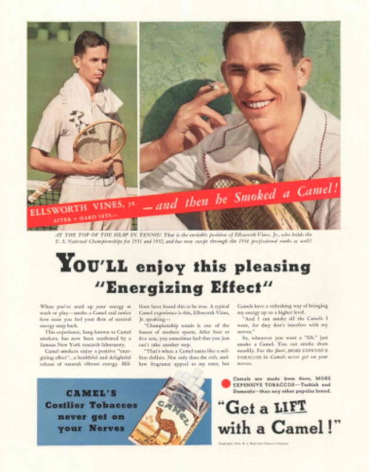 Tennis Vines Camel 1930s Vintage Retro Advert Poster