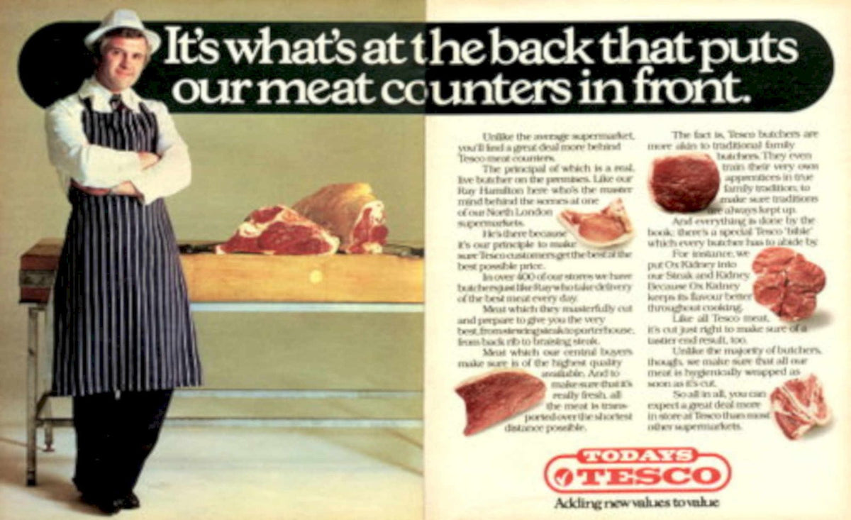 Tesco Butcher Beef 1980s Vintage Retro Advert