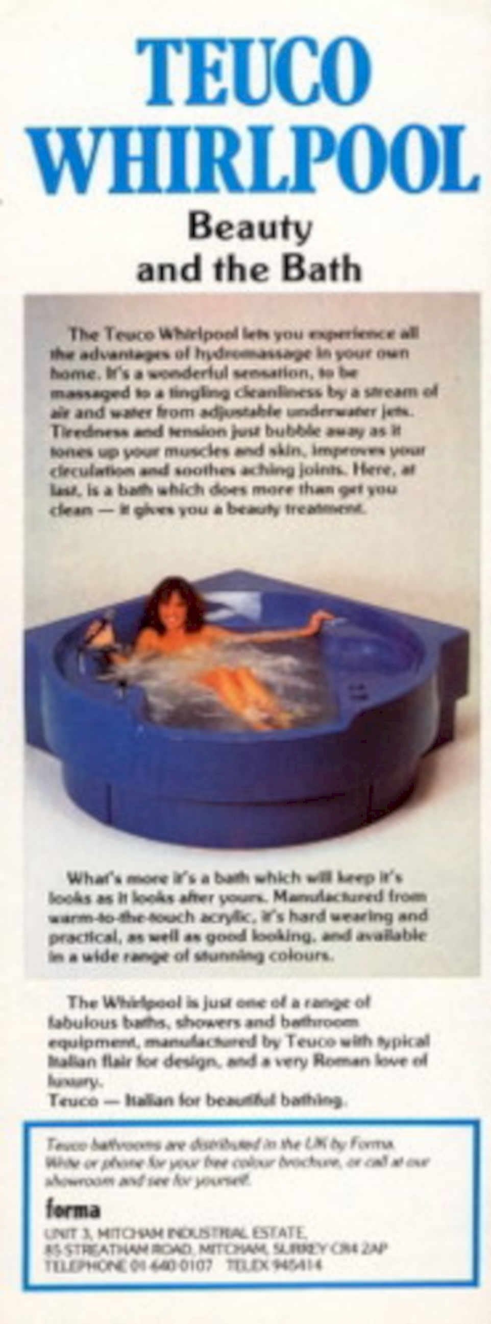 Teuco Whirlpool Bath 1970s Vintage Retro Advert
