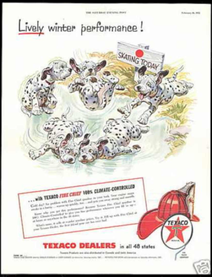 Texaco Dogs Skating Vintage Retro Advert Ads A4 Photo Print