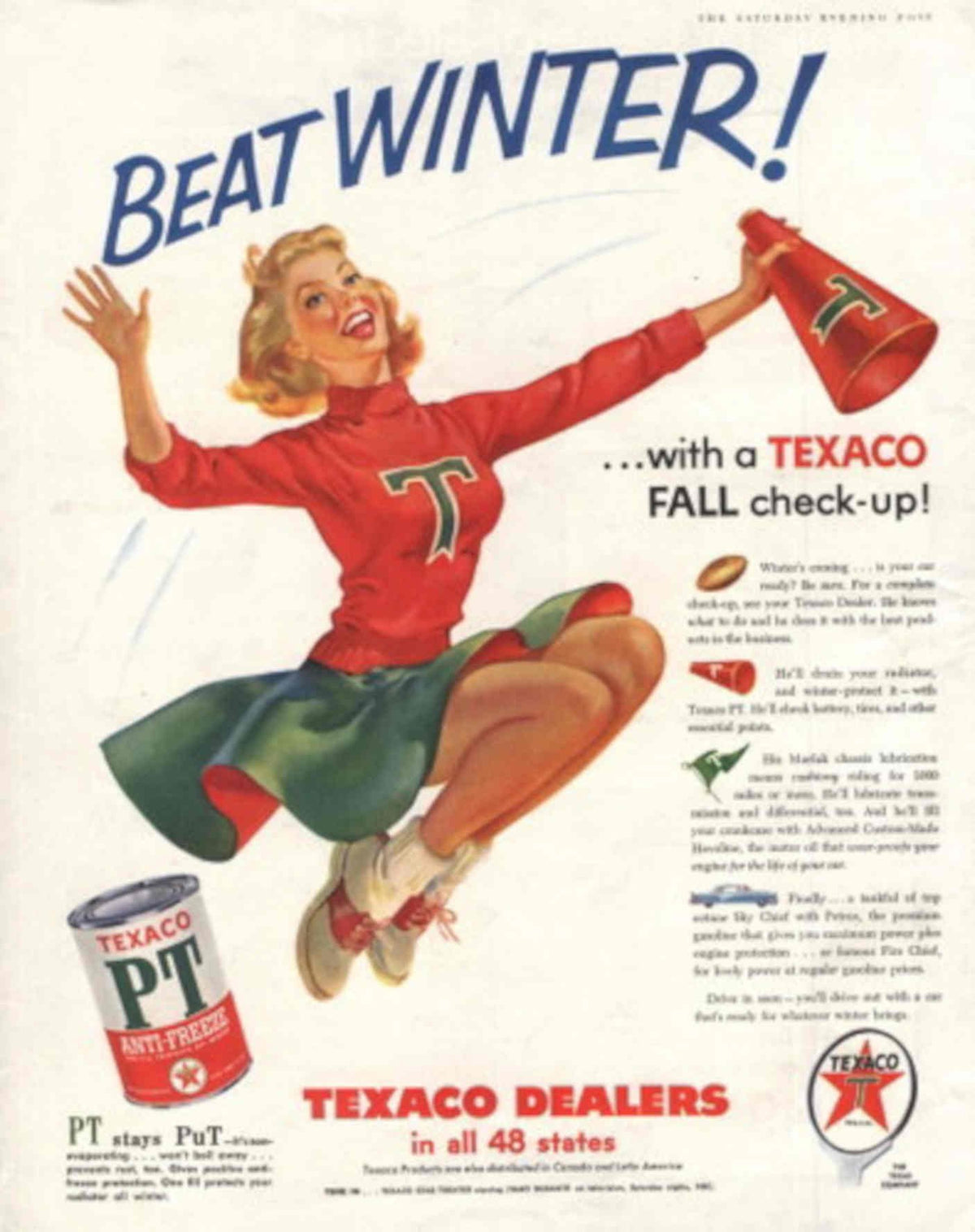 Texaco Winter Checkup 1950s Vintage Retro Advert Poster