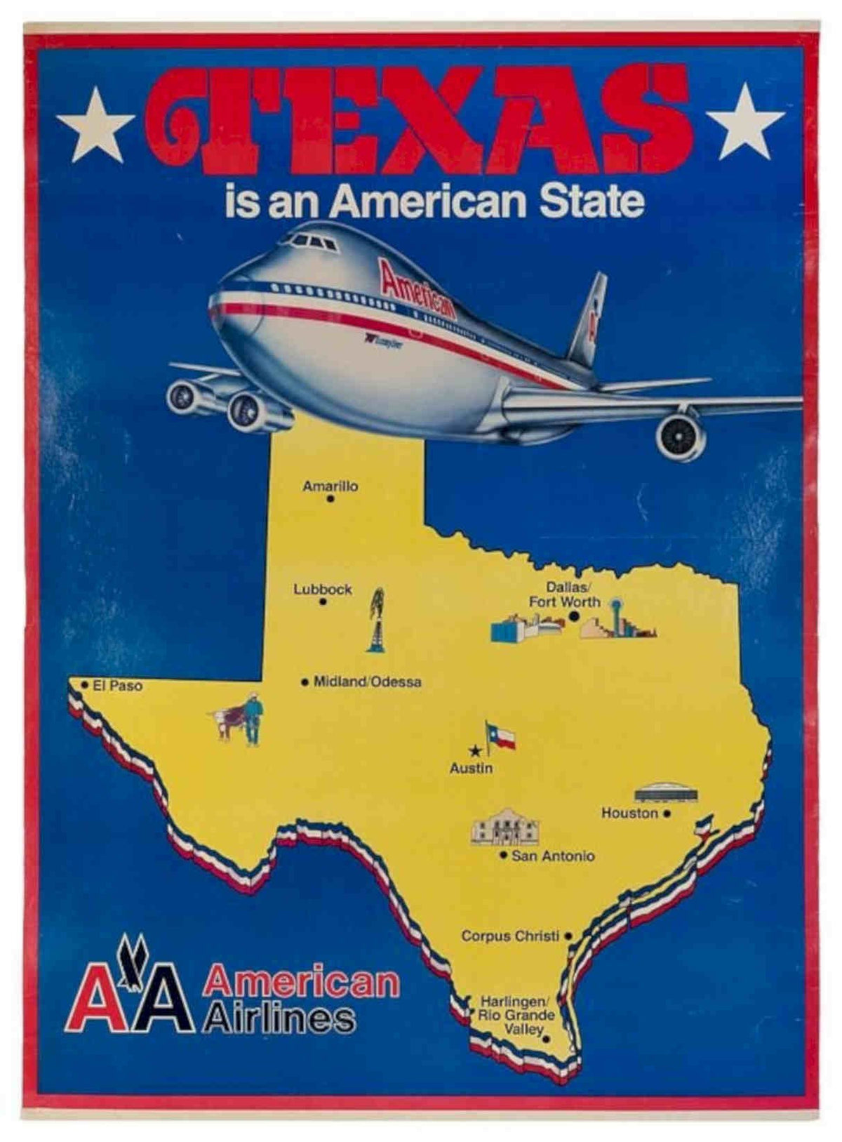 Texas Map Cities Vintage Retro Advert Poster A4 Photo Print