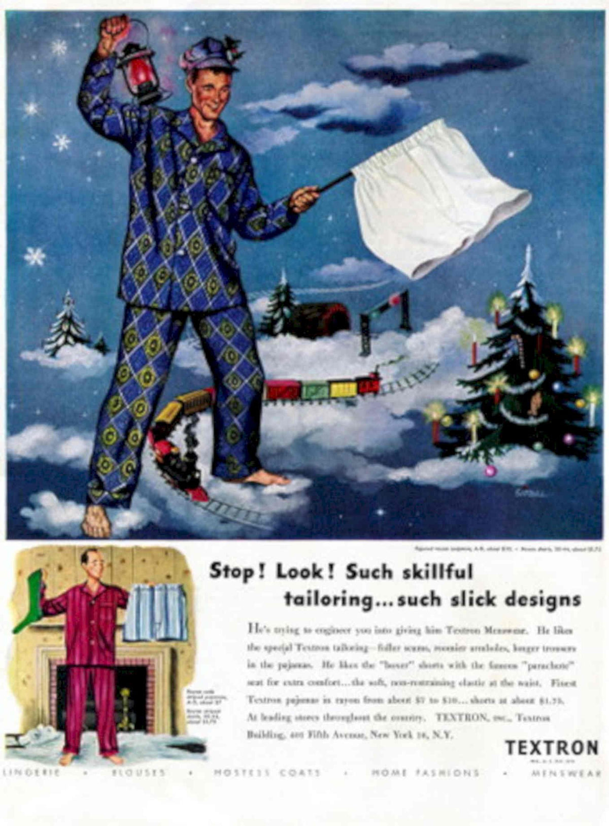 Textron Pajamas Train 1940s Vintage Retro Advert Poster