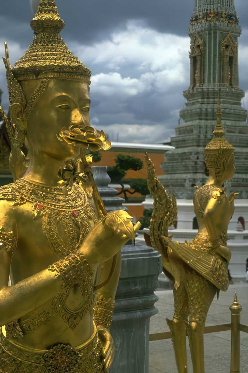 Thailand Golden Asoka Statues A4 Photo Print
