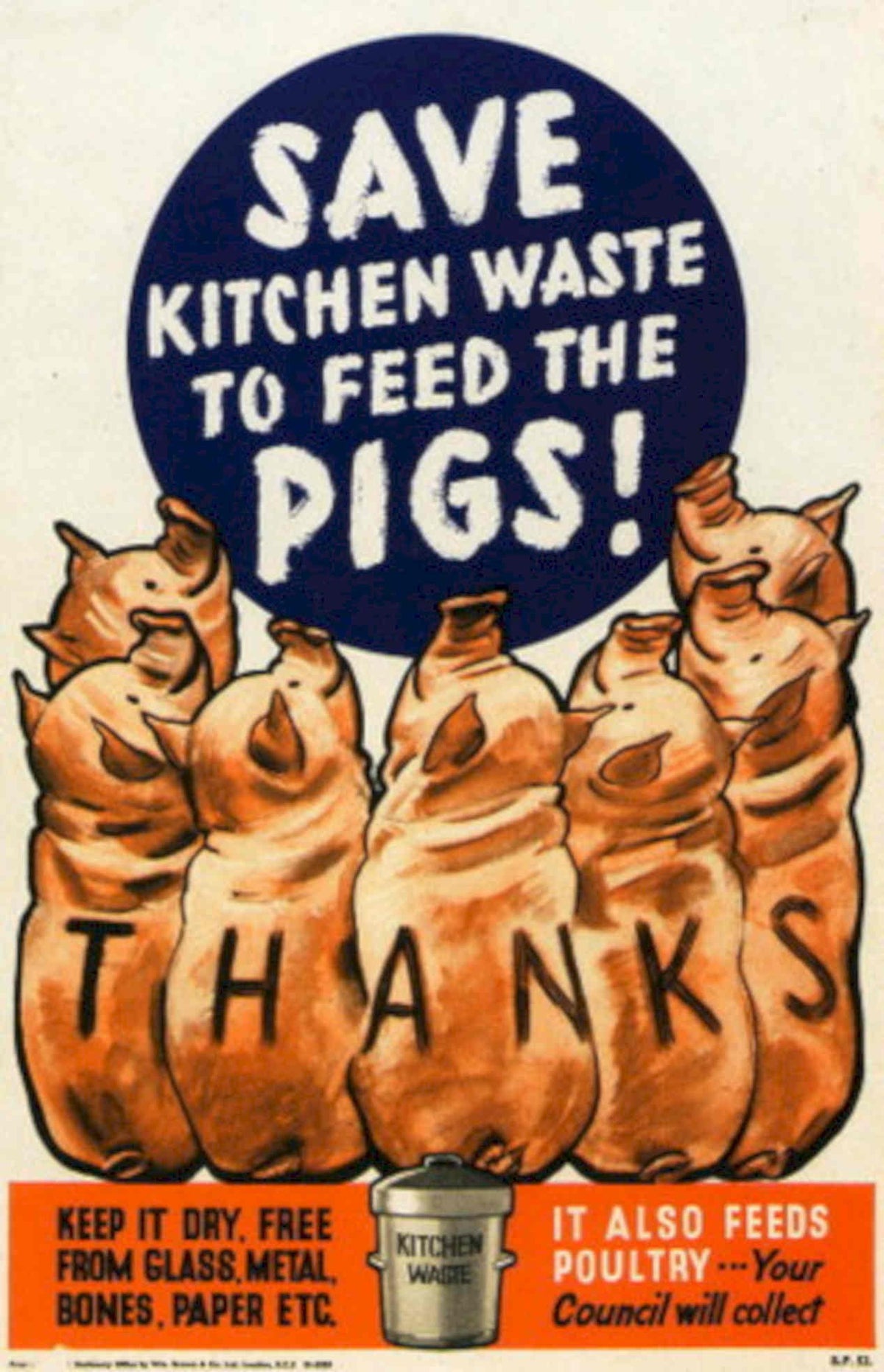 Thanks Pigs Waste 1940s Vintage Retro Advert Poster
