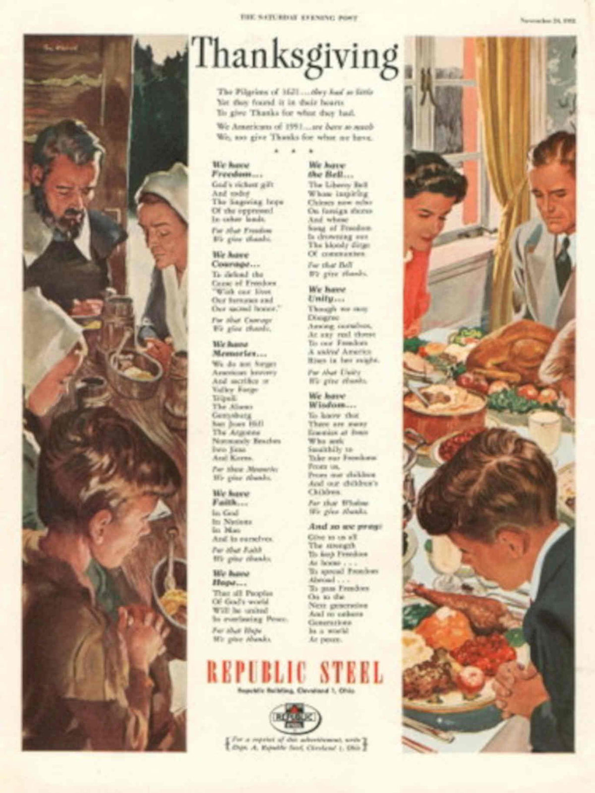 Thanksgiving Dinner 1959 1950s Vintage Retro Advert Poster