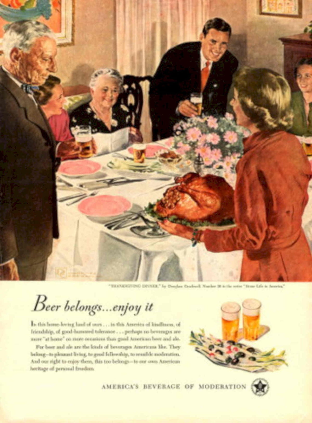 Thanksgiving Dinner Turkey 1950s Vintage Retro Advert Poster