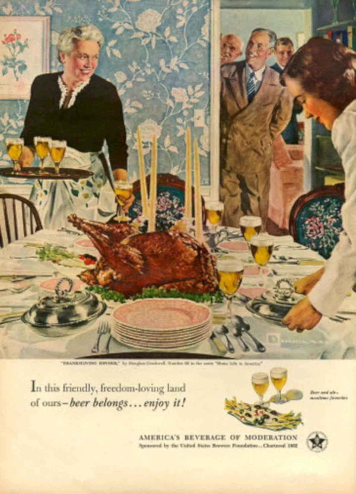 Thanksgiving Turkey Beer 1950s Vintage Retro Advert Poster