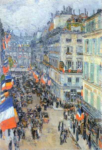 The 14th July, Rue Daunou by Hassam Impressionism American A4 Photo Print