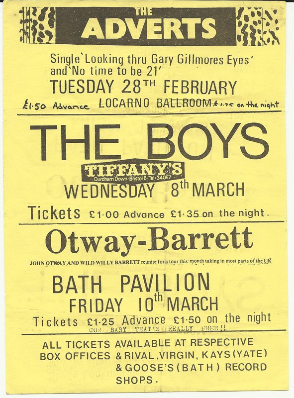 The Adverts 01 1978 Punk Flyer A4 Photo Print