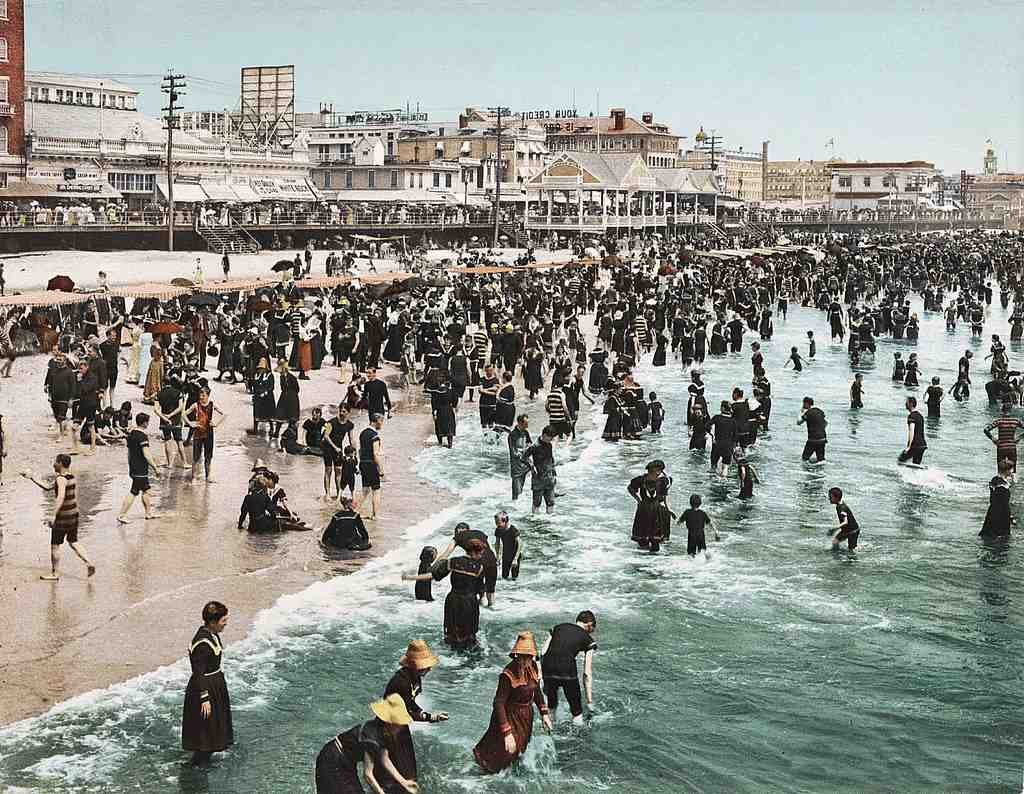 The Beach At Atantic City 1902 Vintage A4 Photo Print