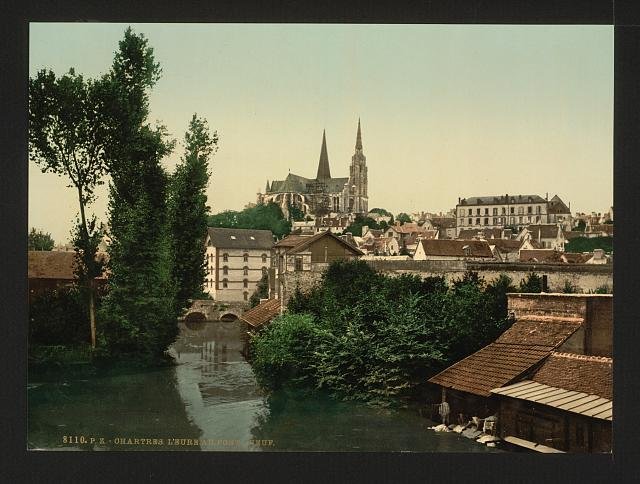 The Eure and new bridge Chartres Vintage A4 Photo Print