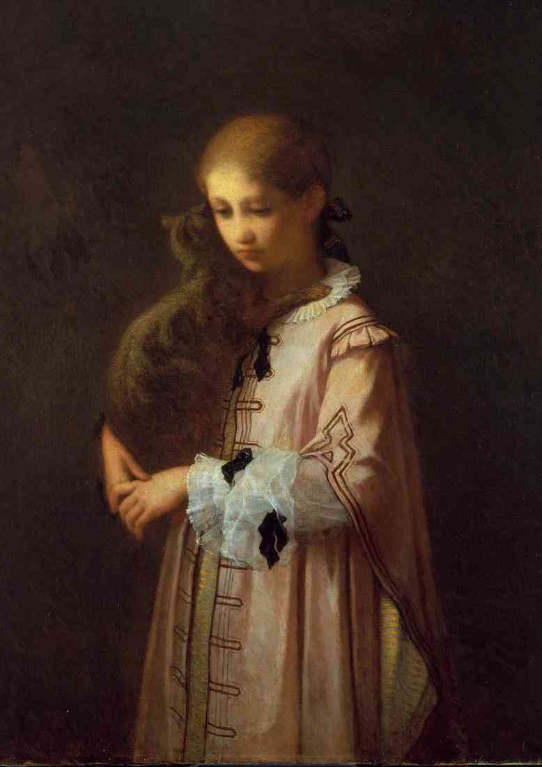 The Girl With The Cat William Morris Hunt A4 Photo Print