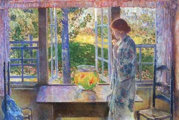 The Goldfish Window by Hassam Impressionism American A4 Photo Print