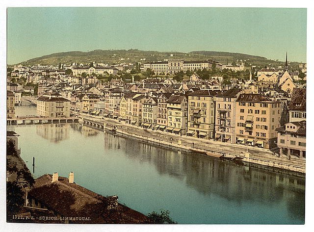 The Limmatquay with Polytechnic Zurich Vintage A4 Photo Print