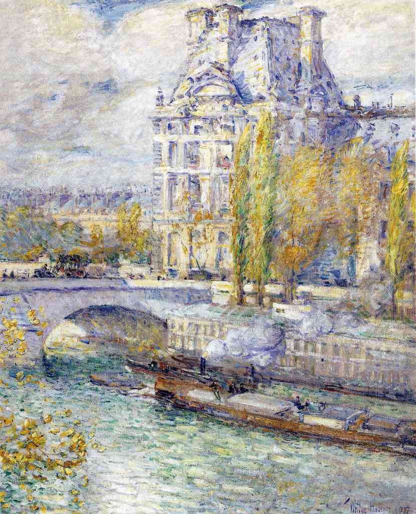 The Louvre On Pont Royal Hassam Impressionism American A4 Photo Print