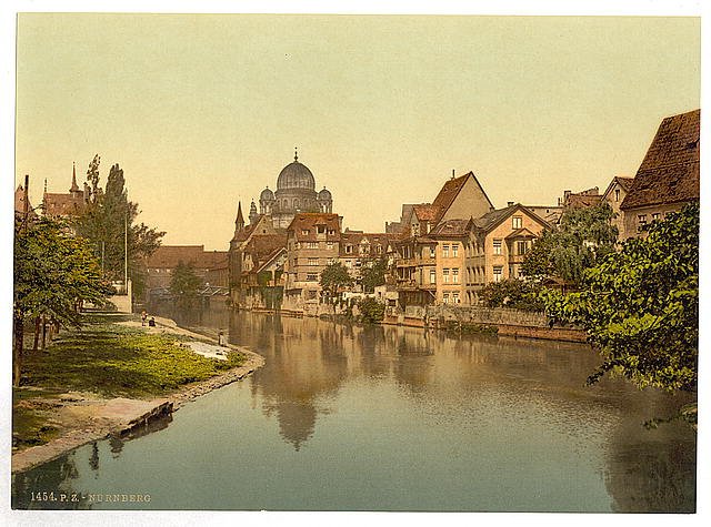 The Pegnitz shore and synagogue Nuremberg Bavaria Vintage A4 Photo Print
