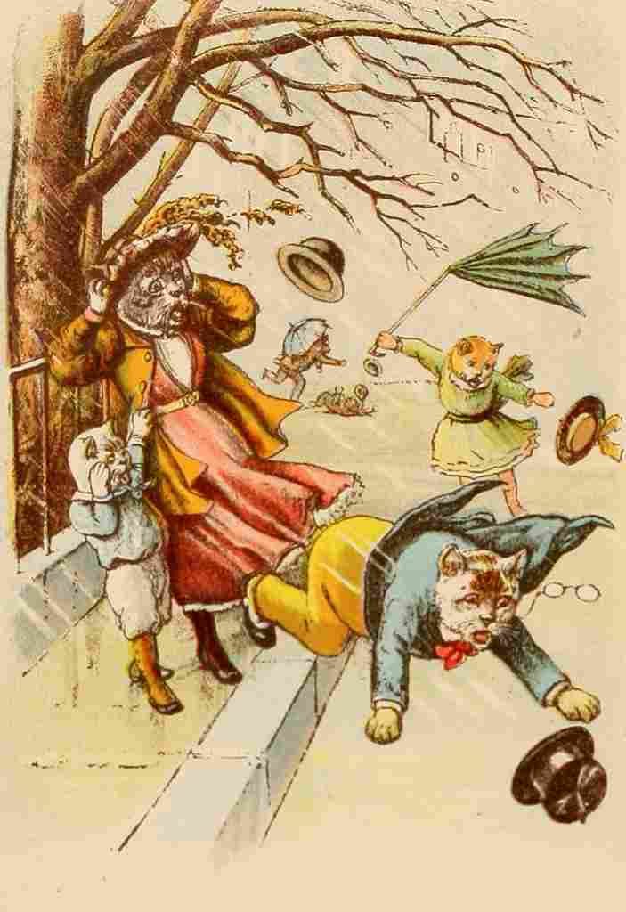 The Pillar Box 1905 Anthropomorphic Cats Windy Day A4 Photo Print