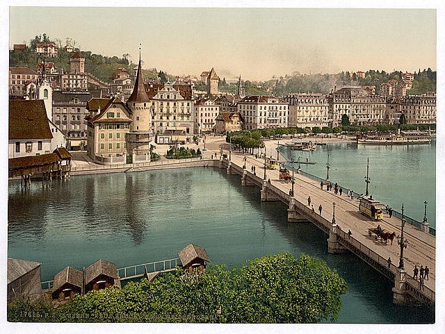 The Schweizerhof Quay Lucerne Vintage A4 Photo Print