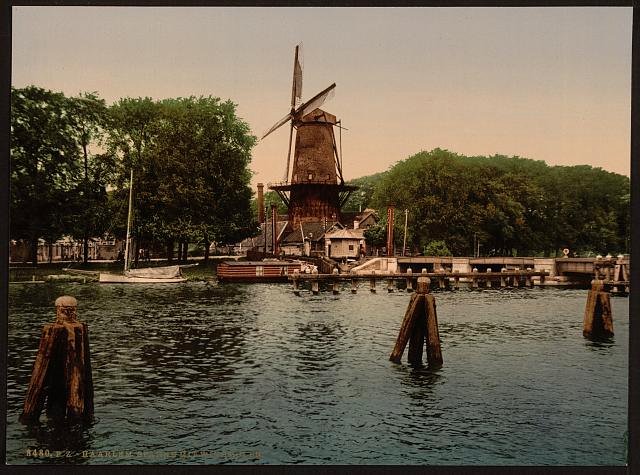 The Spaarne and windmill Haarlem Vintage A4 Photo Print