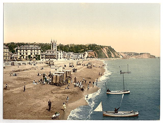 The beach Teignmouth Vintage A4 Photo Print