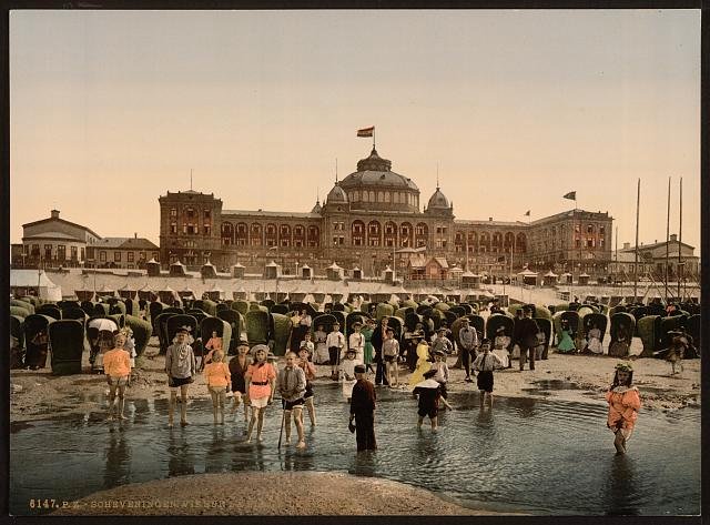 The beach and Kursaal Scheveningen Vintage A4 Photo Print