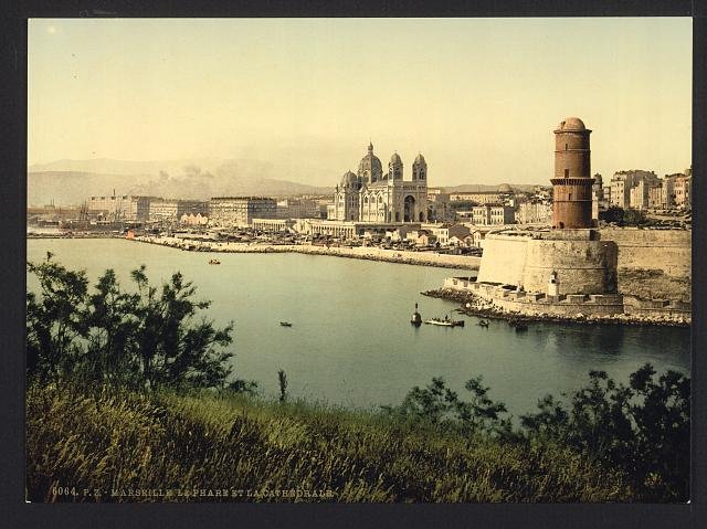 The lighthouse and cathedral Marseilles Vintage A4 Photo Print
