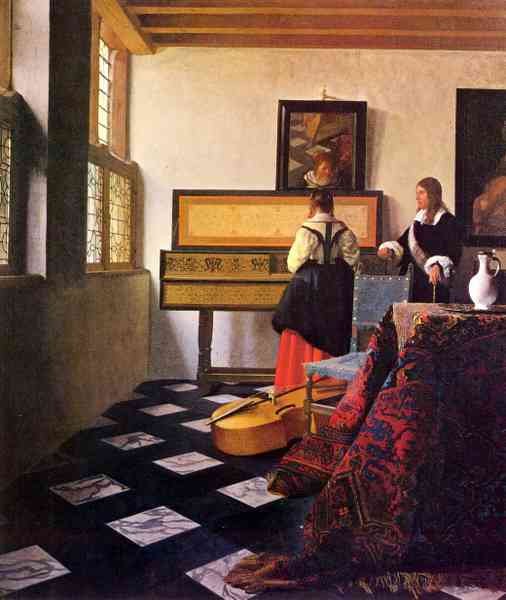 The music lesson by Vermeer A4 Photo Print