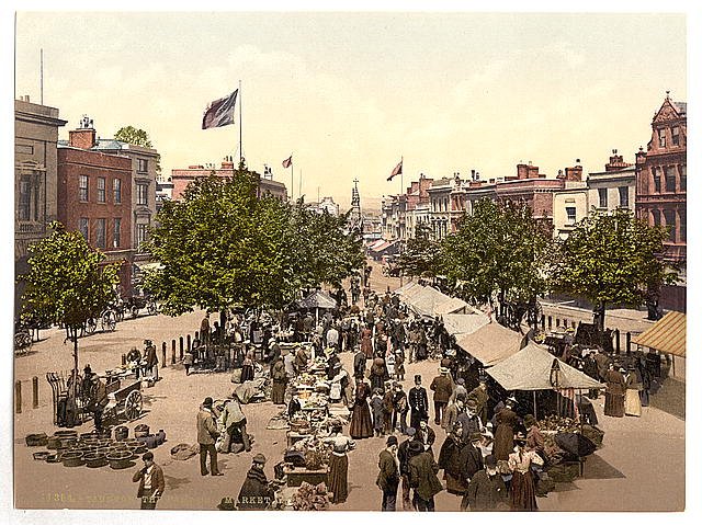 The parade Market Day Taunton Vintage A4 Photo Print