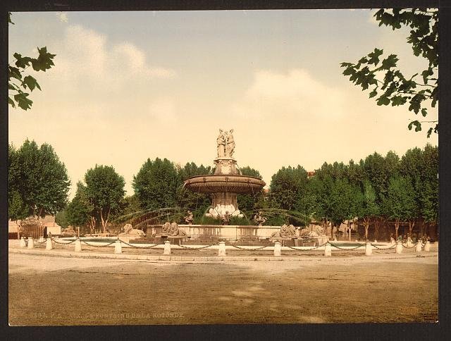 The round fountain Aix Provence Vintage A4 Photo Print