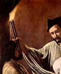 The seven works of mercy detail by Caravaggio A4 Photo Print