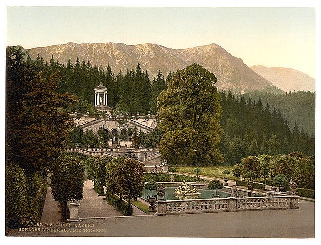 The terrace Linderhof Castle Upper Bavaria Vintage A4 Photo Print