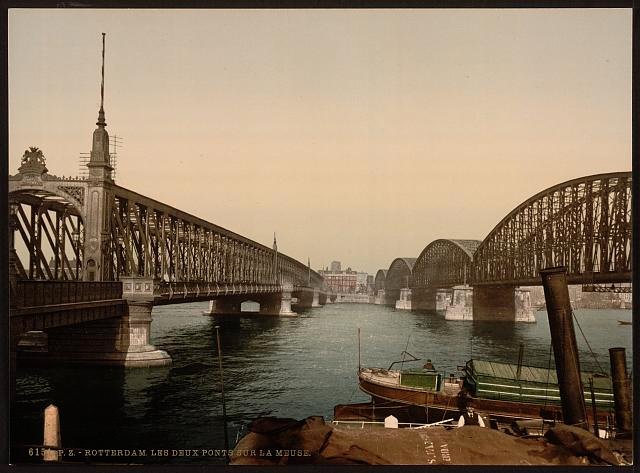 The two bridges on the Meuse Rotterdam Vintage A4 Photo Print