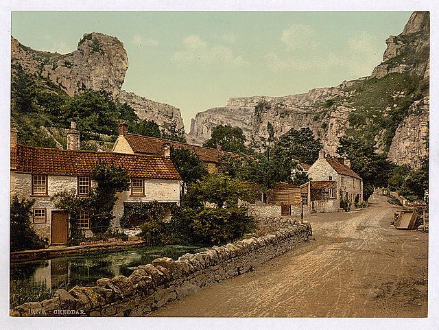 The village and Lion Rock Cheddar Vintage A4 Photo Print