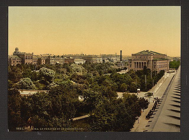 Theatre and promenade Riga Vintage A4 Photo Print