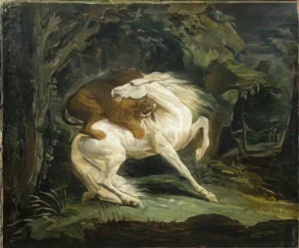 Theodore Gericault horse attacked by a lion Art A4 Photo Print