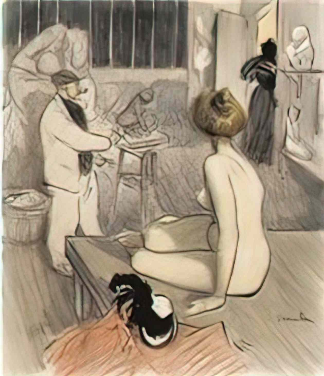 Theophile Steinlen coup double original drawing Art A4 Photo Print